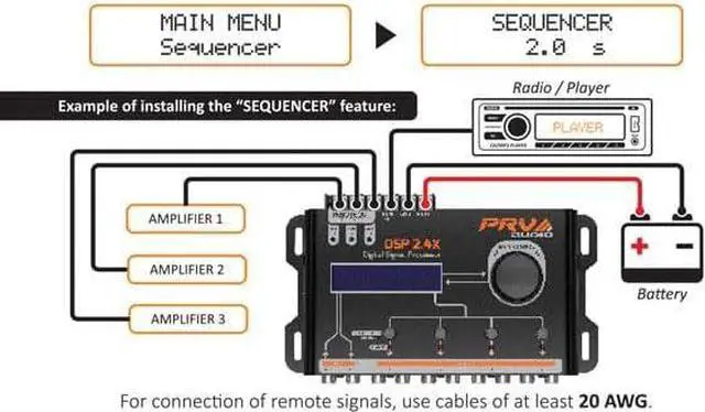 Alt view image 6 of 6 - Car Audio DSP 2.4X Digital Crossover and Equalizer 4 Channel Full Digital Signal Audio Processor DSP with Sequencer Remote Relay