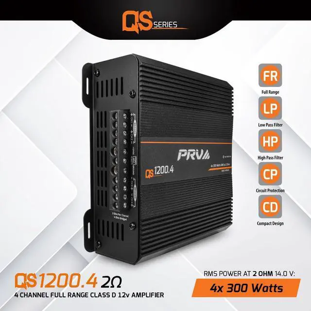 Alt view image 2 of 7 - QS1200.4 2 Ohm Compact 4 Channel Car Audio Amplifier 4 x 310 Watts RMS at 2 Ohm - High Power Stereo 12 Volts Amp Class D Full Range Bridgeable