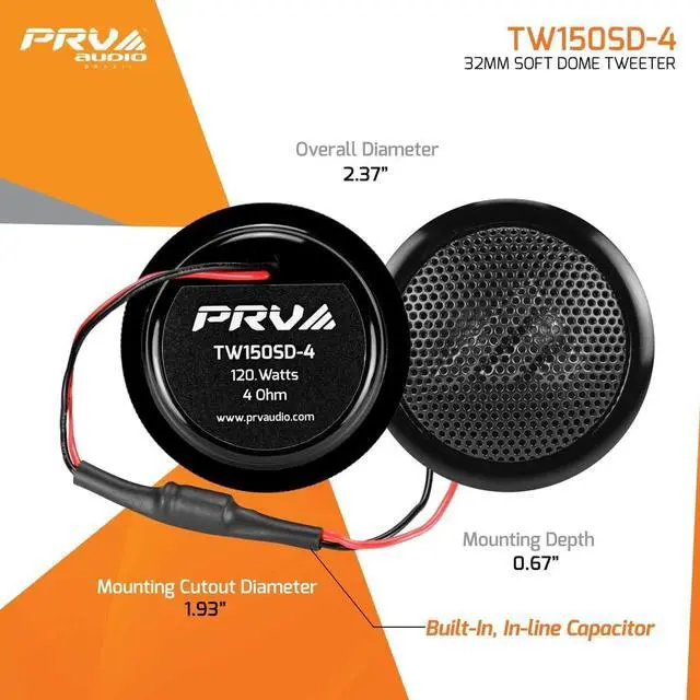 Alt view image 4 of 7 - Soft Dome Tweeters 240 Watts 4 Ohm TW150SD-4 with Built-in Crossover, 32 mm Silk Dome, Neodymium Magnet for Car Audio and Motorcycle Systems Easy Flush Mount (Pair)