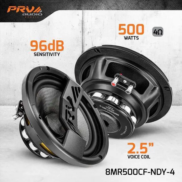 Alt view image 2 of 7 - Fiber 8" Midrange Speaker 500 Watts 4 Ohm Neodymium 8MR500CF-NDY-4 Water Resistant Pro Audio Loudspeaker for Boat UTV 4-Wheeler Motorcycle (2 Speakers)