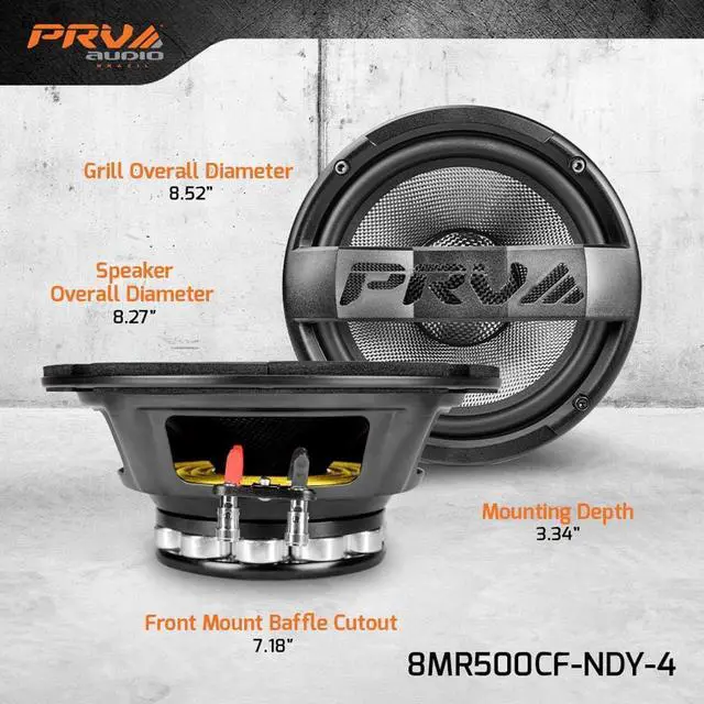 Alt view image 5 of 7 - Fiber 8" Midrange Speaker 500 Watts 4 Ohm Neodymium 8MR500CF-NDY-4 Water Resistant Pro Audio Loudspeaker for Boat UTV 4-Wheeler Motorcycle (2 Speakers)