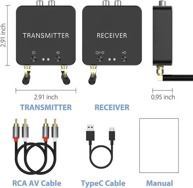 Alt view image 7 of 7 - 5.8GHz&5.2GHz Dual-Band Wireless Audio Transmitter Receiver for TV/PC, 160ft Long Range 0.018s Low Latency with bulit-in 2.4G Bluetooth 5.3 Receiver, Wireless Adapter Kit with RCA(3.5mm) Out/Input