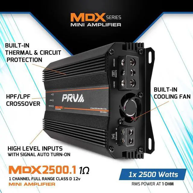 Alt view image 3 of 7 - MDX2500.1 1 Ohm Mini Car Audio Amplifier 1 Channel 2600 Watts RMS Ultra Compact Full Range Monoblock Class D Amp for Powersports, Motorcycles, ATV, for High Power Loudspeaker Systems