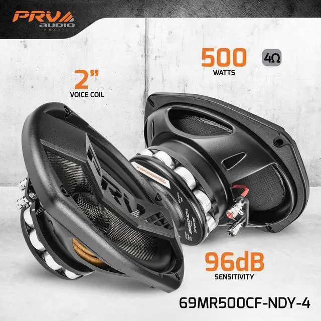 Alt view image 2 of 7 - Fiber 6x9 Midrange Speaker 500 Watts 4 Ohm Neodymium 69MR500CF-NDY-4 Water Resistant Pro Audio Loudspeaker for Boat UTV 4-Wheeler Motorcycle (2 Speakers)