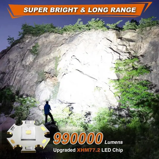 Alt view image 2 of 7 - Flashlights High Lumens Rechargeable, 990,000 Lumens XHM77.2 LED Flashlight Super Bright Flash Light Battery Powered, Powerful Flashlights Handheld Linternas for Emergencies Camping
