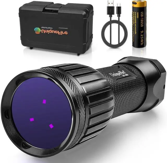 Main image of 1408 365nm Black Light UV Flashlight with 3 LEDs Professional UV Light,Powerful Blacklight Flashlight for Pet Urine Finding & Mineral, Antique Detection, Scorpion Search, etc