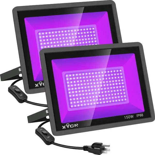 Main image of 2 Pack 150W LED Black Light, Blacklight Flood Light with Plug, IP66 Waterproof Black Flood Light Neon Glow for Glow Party, Halloween, Fluorescent Poster, Body Paint, Aquarium, Glow in The Dark