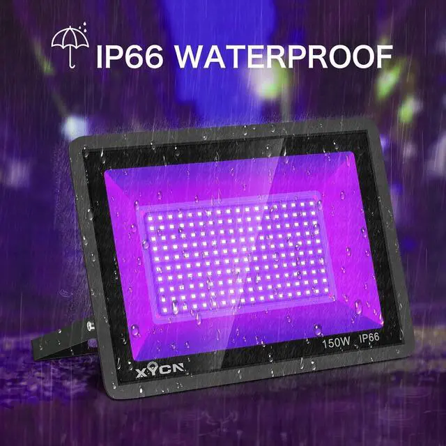 Alt view image 2 of 7 - 2 Pack 150W LED Black Light, Blacklight Flood Light with Plug, IP66 Waterproof Black Flood Light Neon Glow for Glow Party, Halloween, Fluorescent Poster, Body Paint, Aquarium, Glow in The Dark