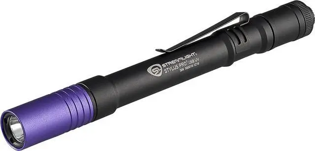Main image of Streamlight 66148 Stylus Pro USB 400nm UV Rechargeable Penlight with 120V AC Adapter, USB Cord and Nylon Holster, Black
