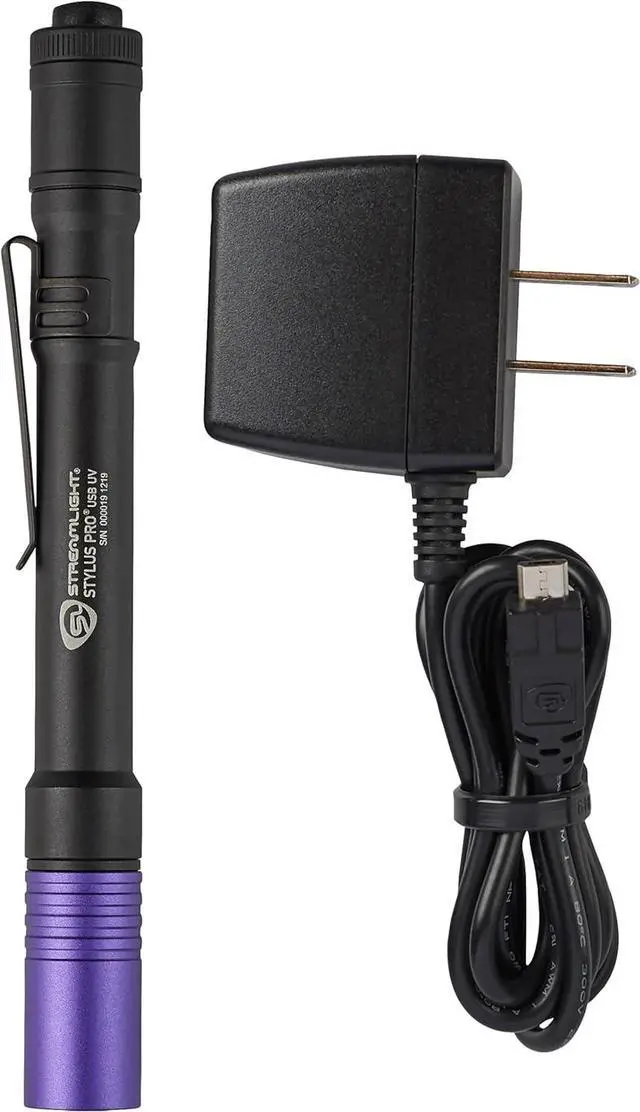 Alt view image 3 of 7 - Streamlight 66148 Stylus Pro USB 400nm UV Rechargeable Penlight with 120V AC Adapter, USB Cord and Nylon Holster, Black