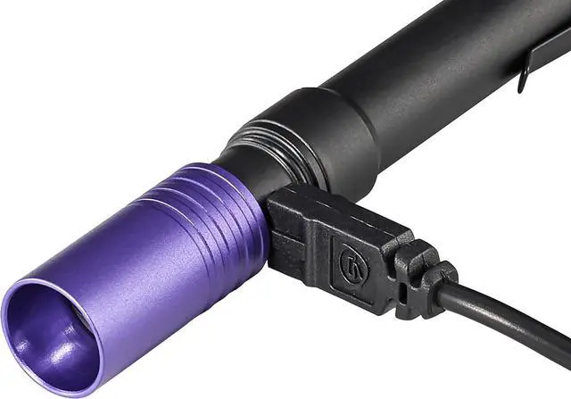 Alt view image 5 of 7 - Streamlight 66148 Stylus Pro USB 400nm UV Rechargeable Penlight with 120V AC Adapter, USB Cord and Nylon Holster, Black