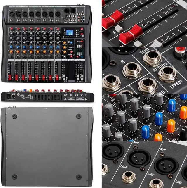 Alt view image 3 of 7 - DX8 Professional Mixer Sound Board Console 8 Channel Desk System Interface Digital USB MP3 Input 48V Phantom Power Stereo DJ Studio FX Steel Chassis,Black Bluetooth USB Audio Mixer for PC
