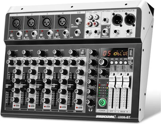 Main image of 6 Channel Audio Interface Sound Board Mixing Console 16-Bit DSP DJ Mixer Audio Reverb Effect +48V Phantom Bluetooth Studio Audio Mixer For Karaoke Studio Streaming Recording