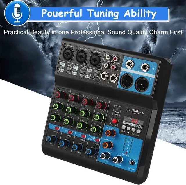 Alt view image 2 of 7 - Professional Audio Mixer, Sound Board Console System, Interface 5 Channel Digital USB Bluetooth MP3 Computer Input 48V Phantom Power Stereo DJ Studio Streaming FX 16-Bit DSP Processor