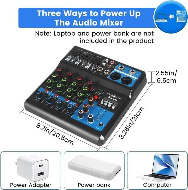 Alt view image 3 of 7 - Professional Audio Mixer, Sound Board Console System, Interface 5 Channel Digital USB Bluetooth MP3 Computer Input 48V Phantom Power Stereo DJ Studio Streaming FX 16-Bit DSP Processor