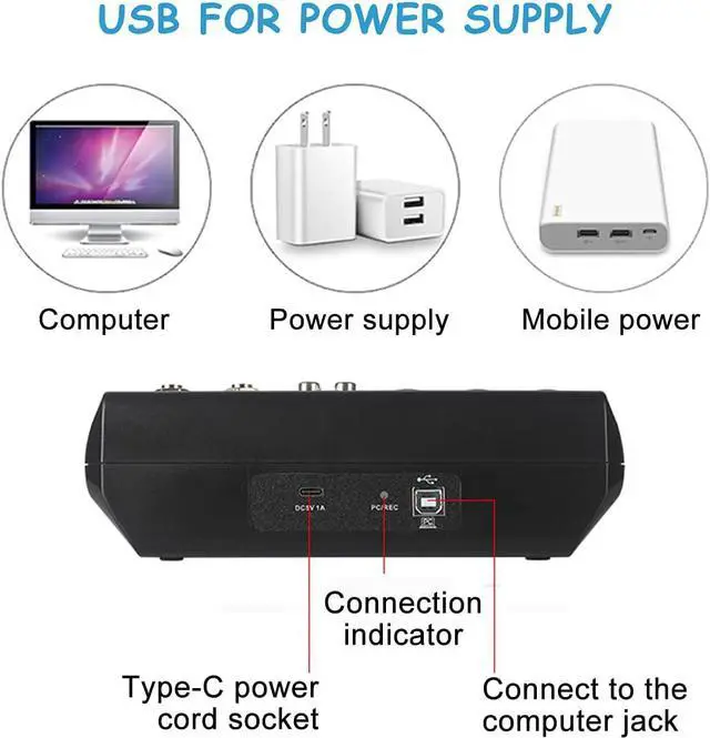 Alt view image 7 of 7 - Professional Audio Mixer, Sound Board Console System, Interface 5 Channel Digital USB Bluetooth MP3 Computer Input 48V Phantom Power Stereo DJ Studio Streaming FX 16-Bit DSP Processor