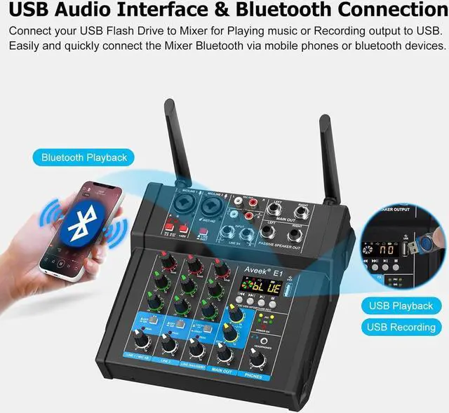 Alt view image 4 of 7 - 150W x2 Powered Amplifier Audio Mixer,4 Channel With Dual Wireless Mic Sound Board Console MP3 Digital USB Bluetooth Computer Input 48V Phantom Power Stereo DJ Mixing for Karaoke Party