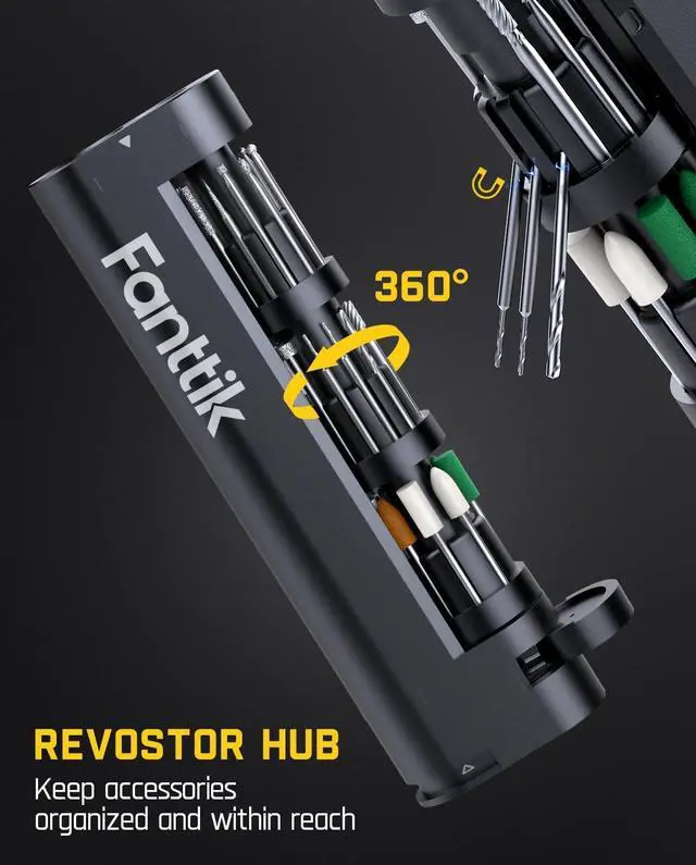 Alt view image 5 of 7 - F2 Master Mini Cordless Rotary Tool Kit 4V, Brushless Motor, 5 Variable Speed, 25000 RPM, Revostor Hub, 35 Accessories, Power Tool for Sanding, Polishing, Drilling, Carving, DIY Crafts