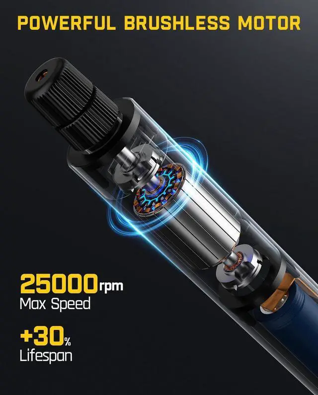 Alt view image 3 of 7 - F2 Master Mini Cordless Rotary Tool Kit 4V, Brushless Motor, 5 Variable Speed, 25000 RPM, Revostor Hub, 35 Accessories, Power Tool for Sanding, Polishing, Drilling, Carving, DIY Crafts