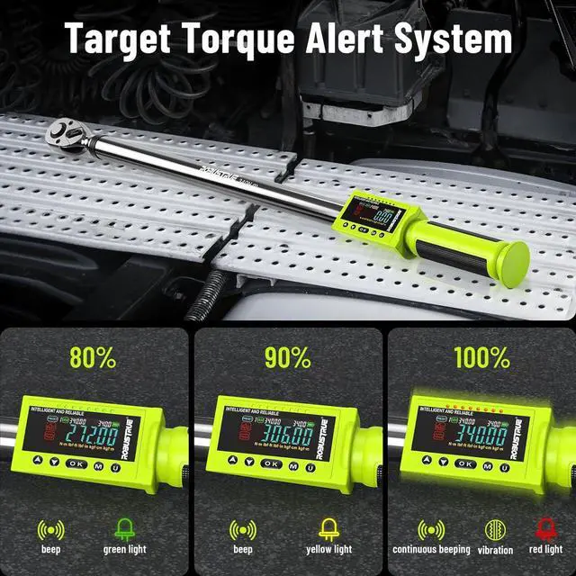 Alt view image 3 of 7 - 1/2-Inch Drive Digital Torque Wrench, 12.5-250.8 ft-lb/17-340Nm & ±2% Accuracy, Electronic Torque Wrench with Buzzer & LED, 500 Data Memory & 10 Presets for Bike Motorcycle Auto Repair