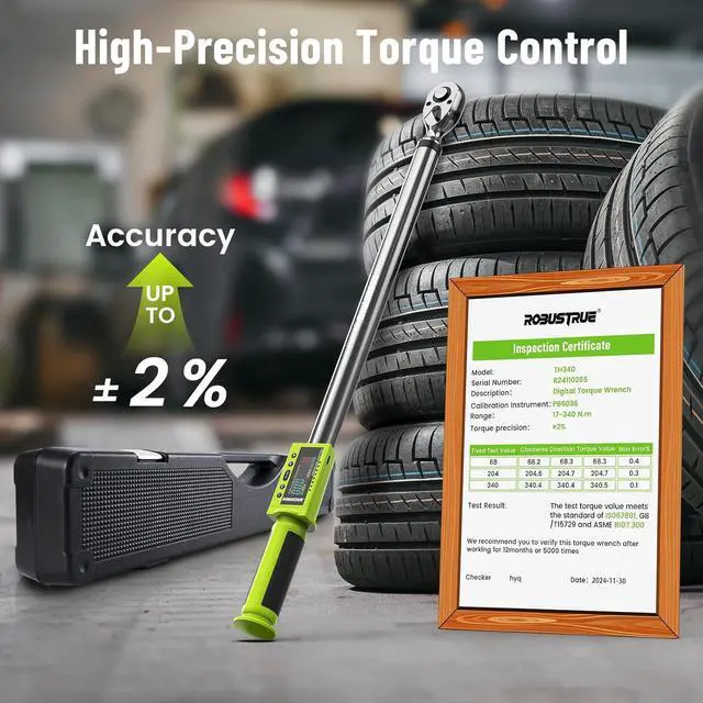 Alt view image 4 of 7 - 1/2-Inch Drive Digital Torque Wrench, 12.5-250.8 ft-lb/17-340Nm & ±2% Accuracy, Electronic Torque Wrench with Buzzer & LED, 500 Data Memory & 10 Presets for Bike Motorcycle Auto Repair