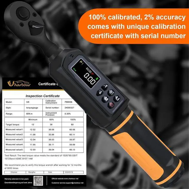 Alt view image 5 of 6 - Digital Torque Wrench 3/8 Drive, 0.66-44.29Ft.lbs/0.9-60Nm Range, Electric Torque Wrench with Dual Direction Ratchet, ±2% Accuracy with Vibration, Buzzer and LED Alert