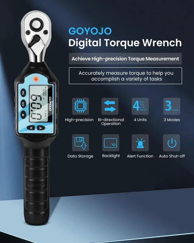 Alt view image 2 of 7 - Digital Torque Wrench, 60Nm&44.25 ft/lb High-Precision 3/8-Inch Drive, Professional Tool for Auto Repair, Bicycle, Motorcycle Maintenance, and DIY Projects