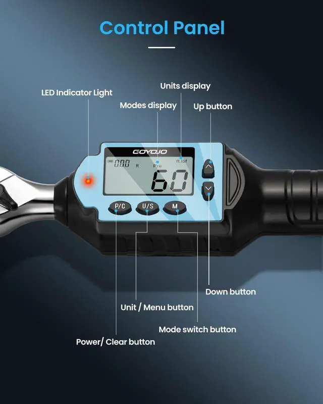 Alt view image 7 of 7 - Digital Torque Wrench, 60Nm&44.25 ft/lb High-Precision 3/8-Inch Drive, Professional Tool for Auto Repair, Bicycle, Motorcycle Maintenance, and DIY Projects