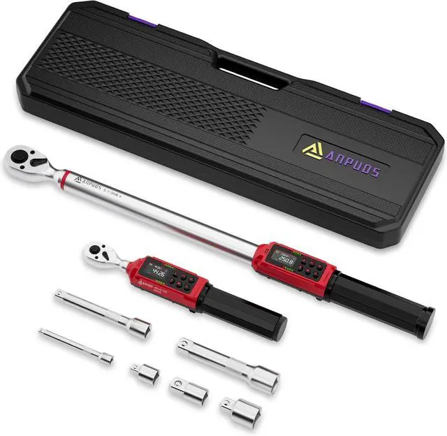 Main image of 3/8" & 1/2" Digital Torque Wrench Set, (0.66-44.3 Ft.lb/0.9-60 Nm) & (3.8-250.8 Ft.lb/5.1-340 Nm), 8Pcs Electronic Torque Wrench Set with Vibration Handle, ±1% Accuracy for Bike, Moto, Car