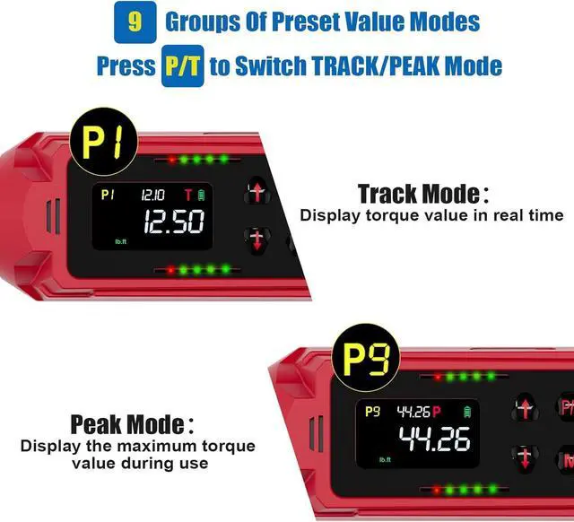 Alt view image 4 of 7 - 3/8" & 1/2" Digital Torque Wrench Set, (0.66-44.3 Ft.lb/0.9-60 Nm) & (3.8-250.8 Ft.lb/5.1-340 Nm), 8Pcs Electronic Torque Wrench Set with Vibration Handle, ±1% Accuracy for Bike, Moto, Car