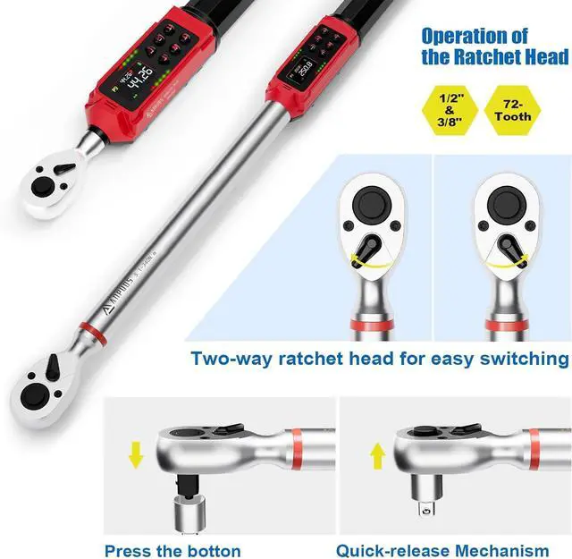 Alt view image 5 of 7 - 3/8" & 1/2" Digital Torque Wrench Set, (0.66-44.3 Ft.lb/0.9-60 Nm) & (3.8-250.8 Ft.lb/5.1-340 Nm), 8Pcs Electronic Torque Wrench Set with Vibration Handle, ±1% Accuracy for Bike, Moto, Car