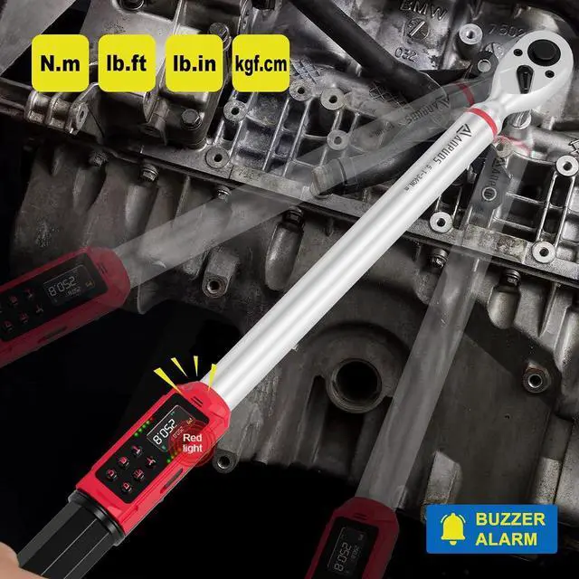 Alt view image 6 of 7 - 3/8" & 1/2" Digital Torque Wrench Set, (0.66-44.3 Ft.lb/0.9-60 Nm) & (3.8-250.8 Ft.lb/5.1-340 Nm), 8Pcs Electronic Torque Wrench Set with Vibration Handle, ±1% Accuracy for Bike, Moto, Car