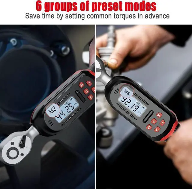 Alt view image 2 of 6 - Digital Torque Wrench 3/8 Inch drive(5-99.5 ft-lbs./6.8-135Nm), ±2% Torque Accuracy, Electronic Torque Wrench with Preset Value, Buzzer and LED Notification for Automotive Motorcycle & Bicycle