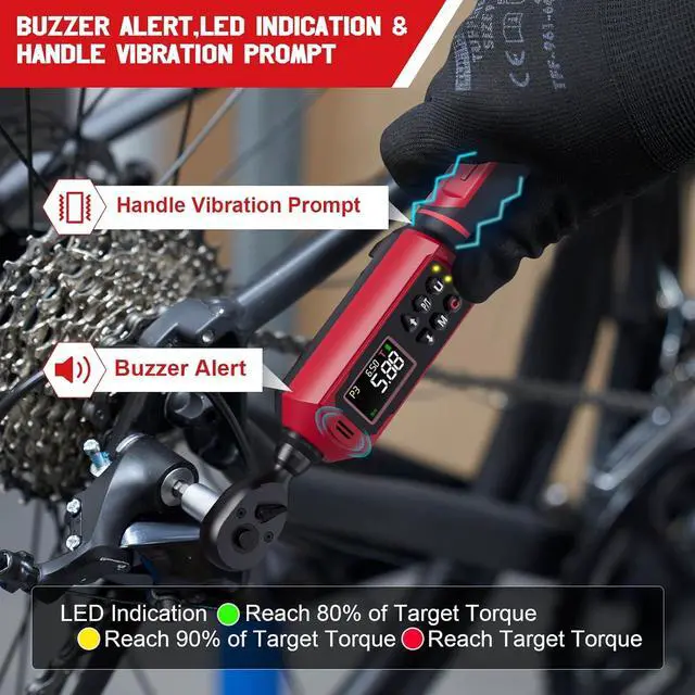 Alt view image 2 of 7 - 3/8-inch Digital Torque Wrench(0.66-44.29Ft.Lb/0.9-60N.m) ±1% Accuracy Digital Torque Wrench with Vibration, Buzzer,LED Notification and Five Units of Measure, for Bike, DIY and Home Repair