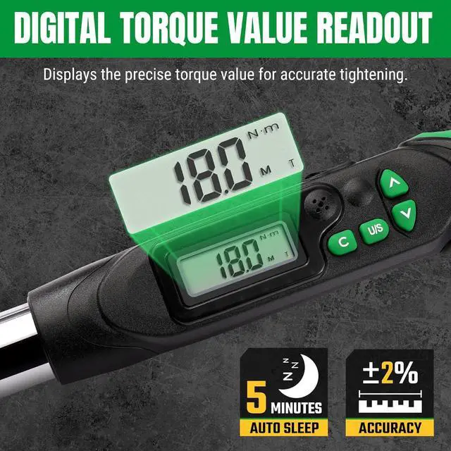 Alt view image 4 of 7 - Drive Digital Torque Wrench, 6.8 to 135 N-M, LED Display, Four Units of Measure & Flash Notification