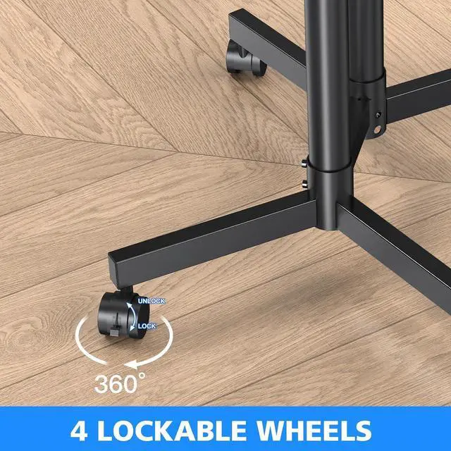 Alt view image 4 of 7 - Rolling TV Stand, Mobile TV Cart for 32-70 Inch LCD LED Flat & Curved TVs, Height Adjustable Floor TV Stand with Wheels, Outdoor Portable TV Stand Holds up to 110 lbs, Max VESA 400x400mm