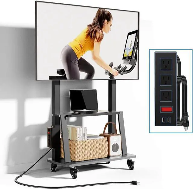 Main image of Rolling TV Stand with Power Outlet, Mobile TV Cart with Wheels for 32 to 65 70 75 83 inch TV, Portable TV Stand with Shelf,Hight Adjustable,Holds up to 150LBS, Vesa 600×500mm.