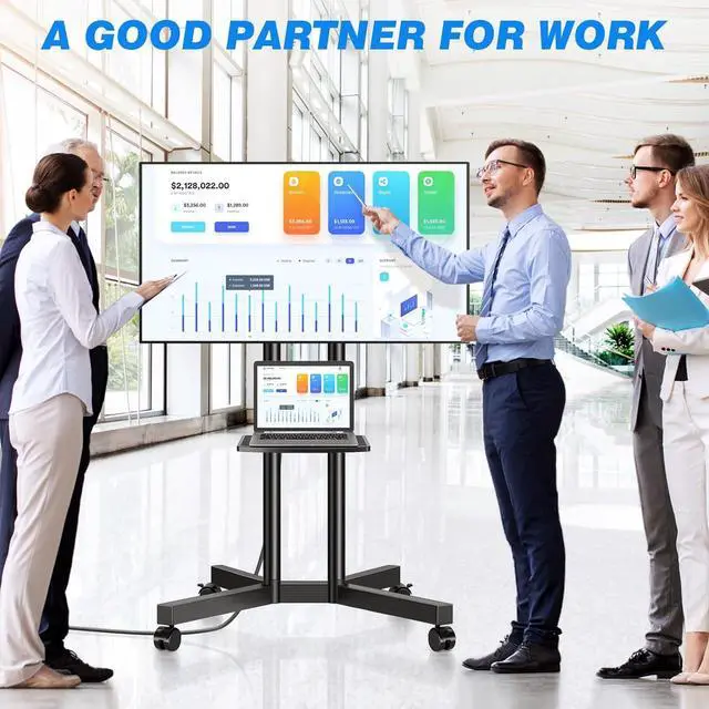 Alt view image 6 of 7 - Mobile TV Cart Rolling TV Stand with Power Outlet for 32-70 Inch Screens, Protable TV Stand on Wheels with Height Adjustment, Outdoor TV Stand Mount with Shelf Holds up to 88lbs for Home Office