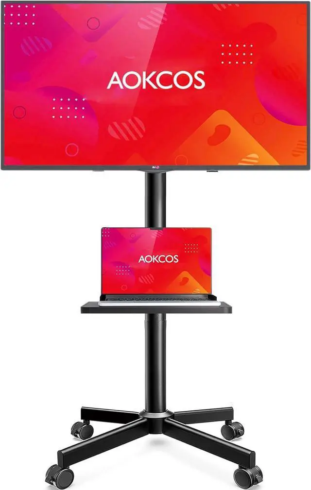 Main image of Rolling TV Stand - Mobile TV Stand on Wheels for 32-65 inch Flat/Curved TVs with Tilting, Height Adjustment Portable Rolling TV Cart Hold up to 88 Lbs for Livingroom, Bedroom, Office, Outdoor