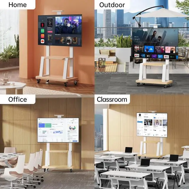 Alt view image 7 of 7 - Mobile TV Stand Rolling TV Cart with Wheels for 32-75 Inch Flat/Curved Led/LCD/OLED Portable Floor TV Stand with Shelf, Height Adjustable Heavy-Duty Holds up to 180lbs,Max VESA 600 * 400mm (White)