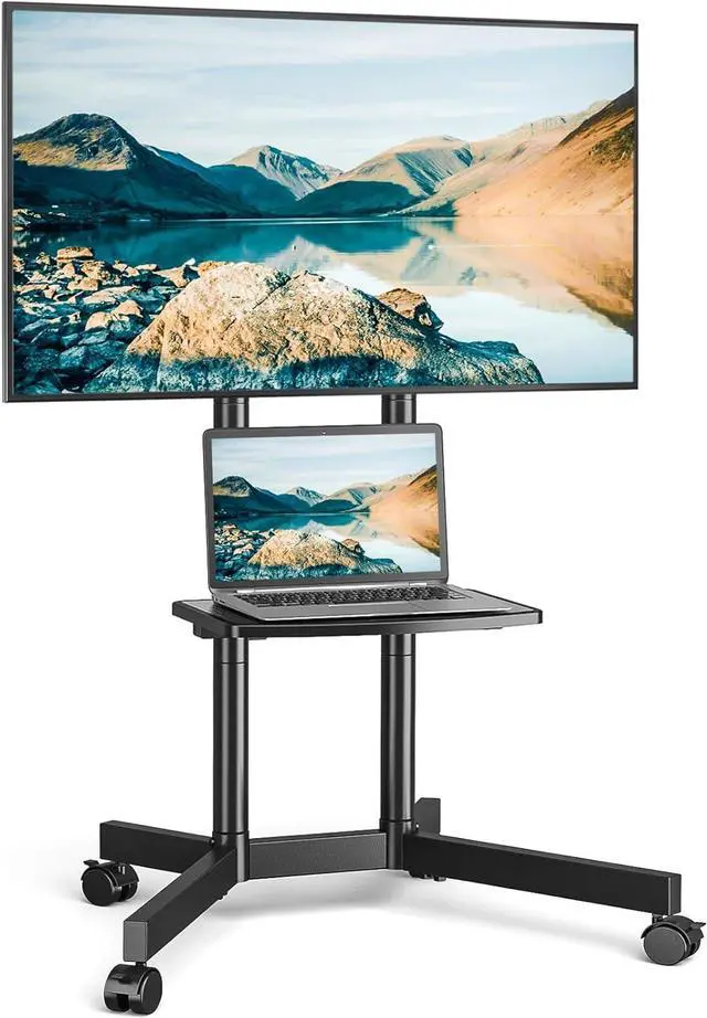 Main image of Mobile TV Stand for 32-75 inch TVs - Height Adjustable Rolling TV Stand, 88lbs Capacity, 2-inch Caster Wheels Portable TV Stand with Removable Storage Shelf