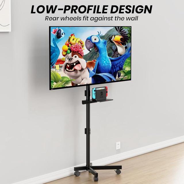 Alt view image 5 of 7 - Mobile TV Cart for 23-60 Inch LCD LED OLED Flat Curved Screen Outdoor TVs Height Adjustable Rolling TV Cart Floor Stand with Shelf and Locking Wheels Up to 88lbs Monitor TV Max VESA 400x400mm