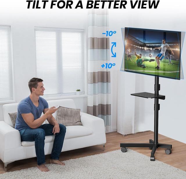 Alt view image 6 of 7 - Mobile TV Cart for 23-60 Inch LCD LED OLED Flat Curved Screen Outdoor TVs Height Adjustable Rolling TV Cart Floor Stand with Shelf and Locking Wheels Up to 88lbs Monitor TV Max VESA 400x400mm