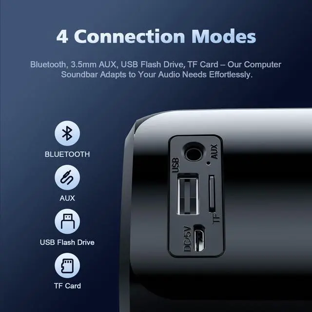 Alt view image 3 of 6 - Computer Speakers for Desktop PC, HiFi Stereo Poratble Bluetooth Speaker, Computer Soundbar, 3.5mm Aux-in Computer Sound Bar with Deep Impactful Bass, Gaming Speakers for PC,Laptop,Tablet