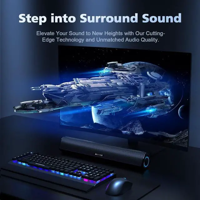 Alt view image 6 of 6 - Computer Speakers for Desktop PC, HiFi Stereo Poratble Bluetooth Speaker, Computer Soundbar, 3.5mm Aux-in Computer Sound Bar with Deep Impactful Bass, Gaming Speakers for PC,Laptop,Tablet
