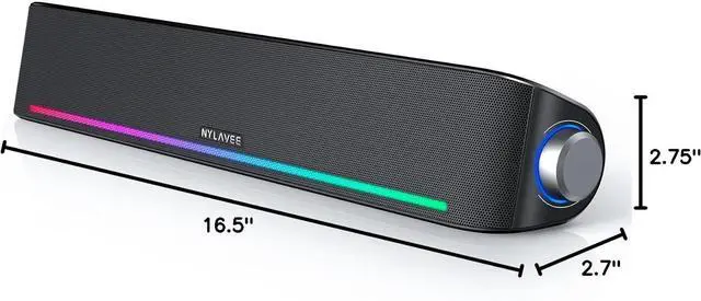 Alt view image 6 of 6 - Computer Speakers, Hi-Fi Sound Quality Computer Sound Bar, Bluetooth 5.0 & 3.5mm Wired PC Speakers with 4 Dynamic Lighting Modes, USB Powered Speakers for PC, Desktop, Laptops, Phones, Monitors, Xbox