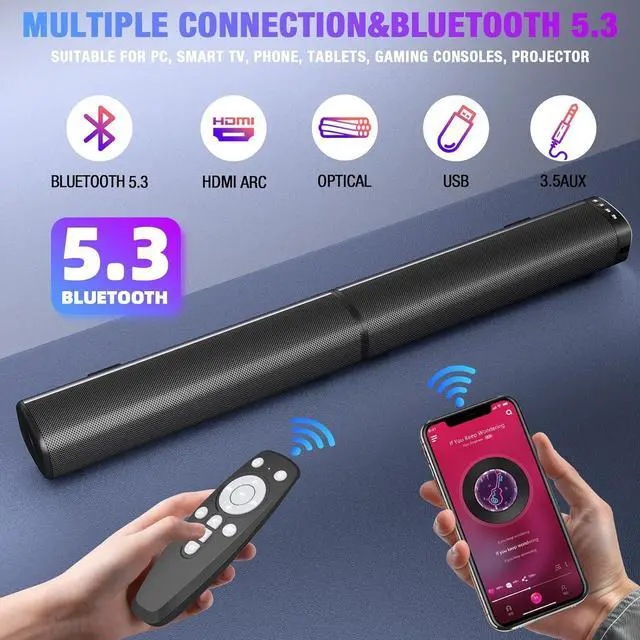 Alt view image 2 of 7 - Sound Bar, Sound Bar for Smart TV, 5.3 Bluetooth Sound Bar 2 in 1 Detachable Surround Sound System for TV Home Audio Soundbar Speaker, Sound Bar with 3D Surround Bass Effect