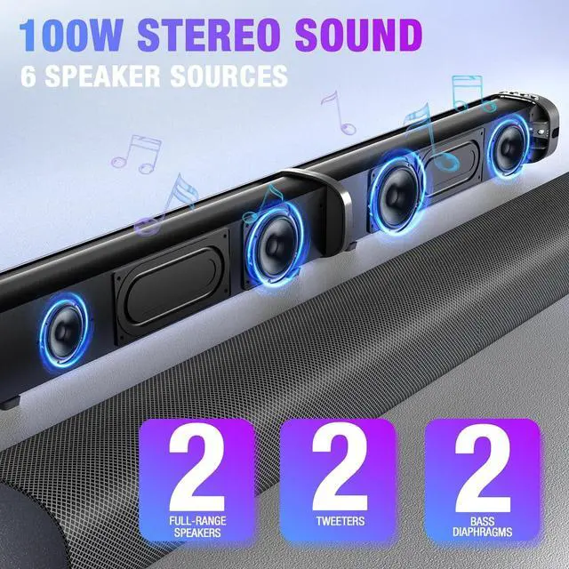 Alt view image 3 of 7 - Sound Bar, Sound Bar for Smart TV, 5.3 Bluetooth Sound Bar 2 in 1 Detachable Surround Sound System for TV Home Audio Soundbar Speaker, Sound Bar with 3D Surround Bass Effect