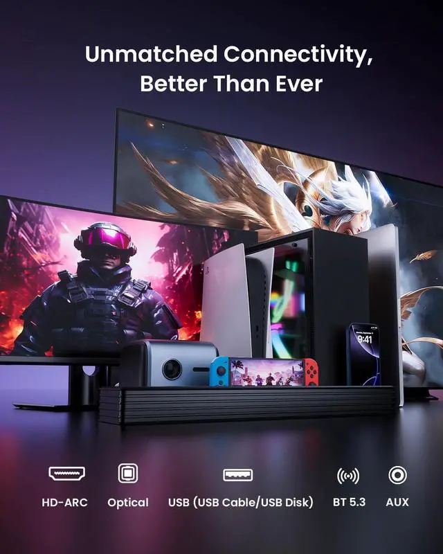 Alt view image 6 of 6 - Sound Bar for Smart TV 3.1CH PC Gaming Soundbar with Subwoofer RGB Lighting Audio Sync Surround System BT 5.3/HD-ARC/Optical/AUX/USB Desktop Tablets Consoles Home Cinema by DT
