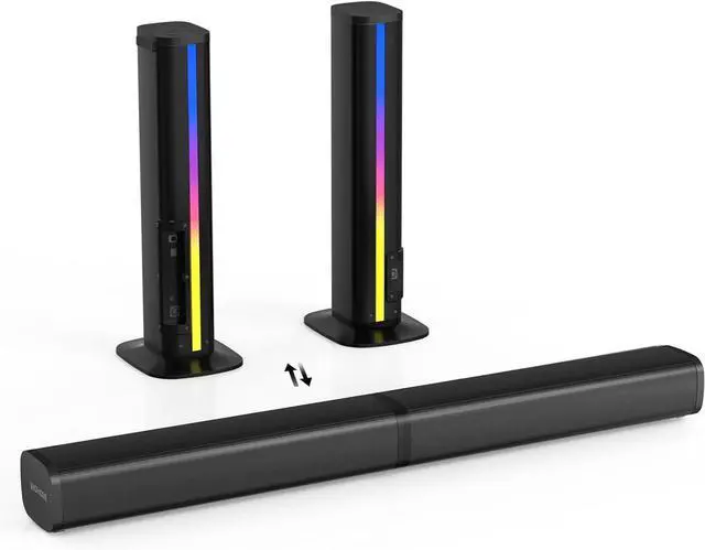 Main image of 2.2 Sound Bar for TV with Built-in Subwoofers, 32 Inches Detachable Soundbar Speaker, Bluetooth 5.3/Optical/AUX/USB Connection with Colorful Backlight (Black)